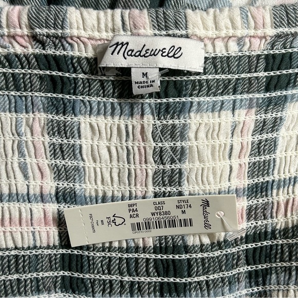 Madewell Lucie Elbow-Sleeve Smocked Mini Dress in Lebaum Plaid Size M - Picture 10 of 16